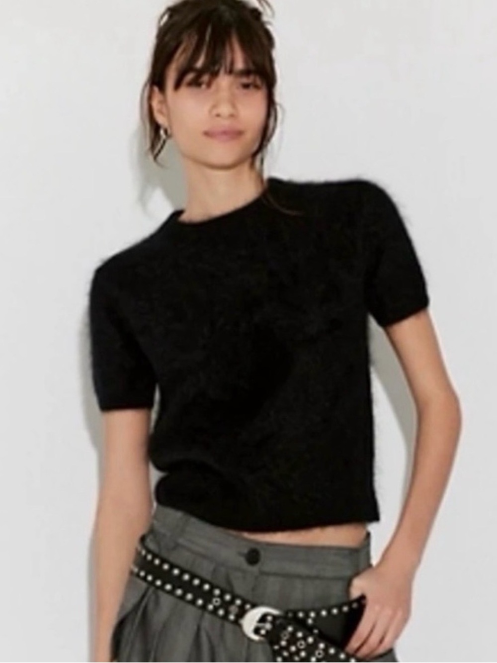 NWT new SMALL free people belle brushed cashmere tee sweater black short